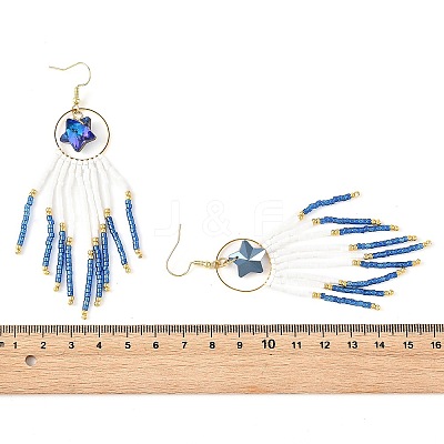 Star Glass Seed Beaded Dangle Tassel Earrings EJEW-MZ00777-1