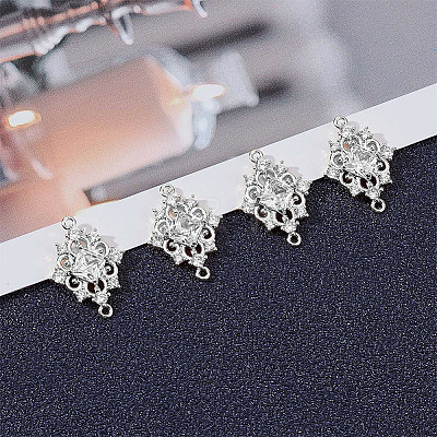 8Pcs Brass Clear Cubic Zirconia Rhombus Links Connector Charms ZIRC-BBC0003-73-1