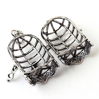 Rack Plating Brass Cage Pendants KK-Q402-14AS-1
