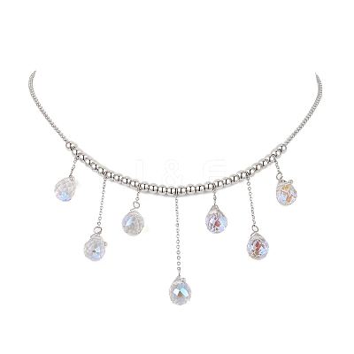Glass Teardrop Charms Necklaces NJEW-TA00149-1