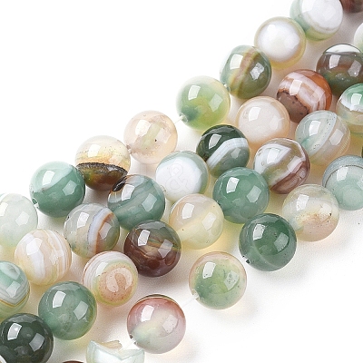 Natural Striped Agate/Banded Agate Beads Strands X1-G-G582-6mm-49-1