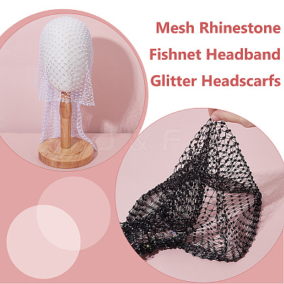 2Pcs 2 Colors Mesh Rhinestone Fishnet Headband Glitter Headscarfs OHAR-GA0001-11-1