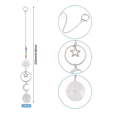 2Pcs Brass Sun Moon Star Hanging Ornaments HJEW-TA00371-1