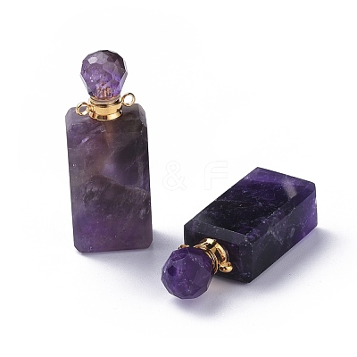 Faceted Natural Amethyst Openable Perfume Bottle Pendants G-P435-C-02G-1
