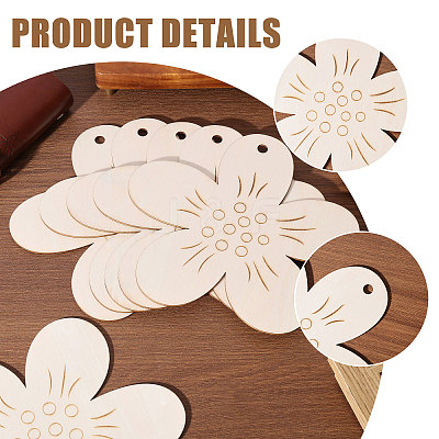 Unfinished Wood Flower Pendants AJEW-WH0270-733-1