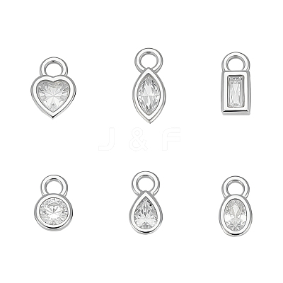 6Pcs 6 Styles 925 Sterling Silver Pave Crystal Rhinestone Charms STER-BC0003-72-1