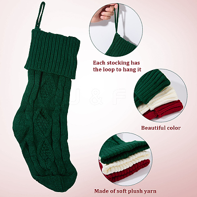 3Pcs 3 Colors Knitted Acrylic Fiber Hanging Stocking Bags AJEW-SP0004-03-1