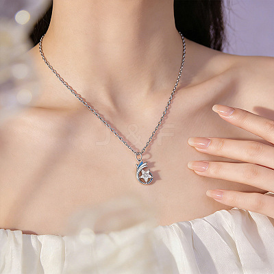 Brass Pave Clear Cubic Zirconia Star Pendant Necklaces for Women WG7E358-01-1
