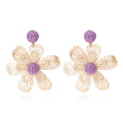 Bohemian Raffia with Linen Stud Dangle Earrings FS-WG91701-05-1