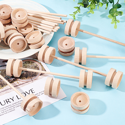 Unfinished Schima Wood Vehicle Wheels & Birch Wood Stick Sets DIY-WH0308-326A-1