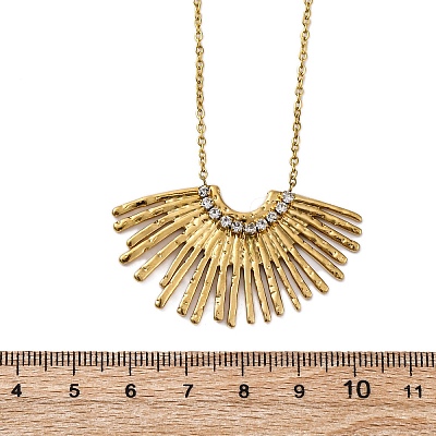304 Stainless Steel Crystal Rhinestone Fan Pendant Necklaces for Women NJEW-U032-03G-1