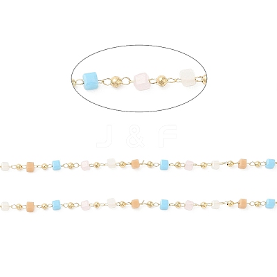 Faceted Cube Glass & Round Beaded Chains CHC-G018-03KCG-02-1