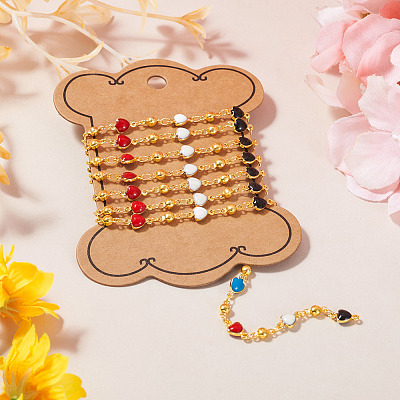 1M Handmade Colorful Enamel Heart Beaded Chains CHC-TA0001-12-1