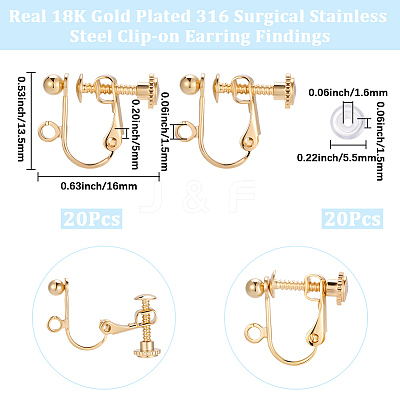 20Pcs 316 Surgical Stainless Steel Clip-on Earring Findings STAS-BBC0010-93-1