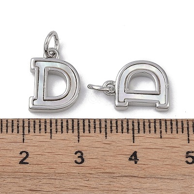 Brass Pave Shell Letter D Charms KK-G497-11P-1