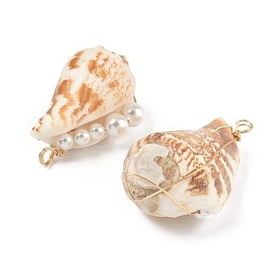Natural Conch Shell Copper Wire Wrapped Pendants PALLOY-TA00200-1