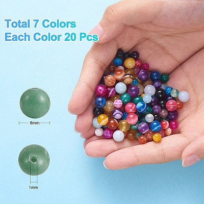 200Pcs 10 Colors Natural Striped Agate/Banded Agate Beads G-SZ0002-01-1