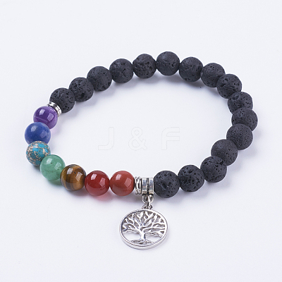 Natural Lava Rock Stretch Bracelets BJEW-F308-35AS-1