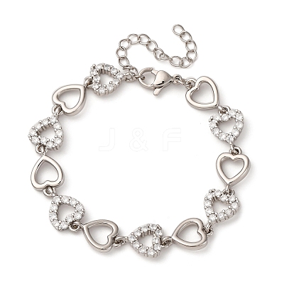 Brass Micro Pave Clear Cubic Zirconia Link Bracelets for Women BJEW-D342-03P-1