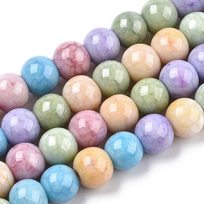 Ombre Effect Dyed Crackle Glass Round Beads Strands GLAA-T031-01D-1