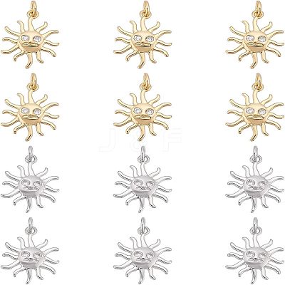 12Pcs 2 Colors Rack Plating Brass Micro Pave Clear Cubic Zirconia Pendants KK-FH0003-95-1