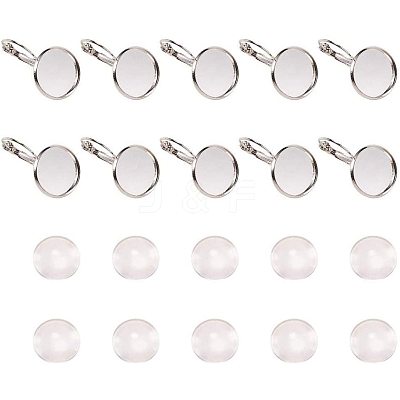 Clear Domed Glass Cabochon Cover and Brass Lever Back Earring Settings for DIY DIY-PH0001-60S-1