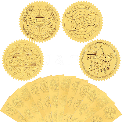 40 Sheets 4 Styles Plastic Self Adhesive Gold Foil Embossed Stickers DIY-CP0010-46-1