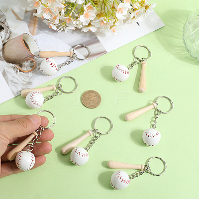12Pcs Mini Baseball PU Leather Pendant Keychain with Wood Baseball Bat DIY-SP0001-51A-1