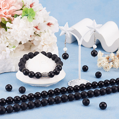 2 Strands 2 Styles Natural Black Onyx(Dyed & Heated) Beads Strands G-TA0003-52-10mm-1