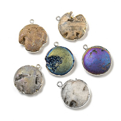 Electroplated Natural Druzy Agate Pendants G-A229-01-1