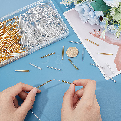 400Pcs 2 Style Transparent Glass Round Bugle Beads SEED-HY0001-02-1
