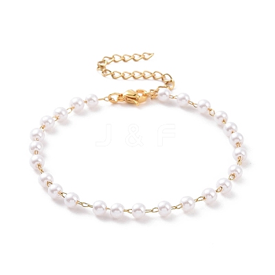 Round Plastic Imitation Pearl Beaded Bracelets BJEW-E054-08G-1