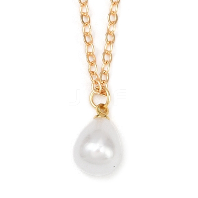 304 Stainless Steel & Plastic Pearl Teardrop Pendant Necklaces NJEW-JN05219-1