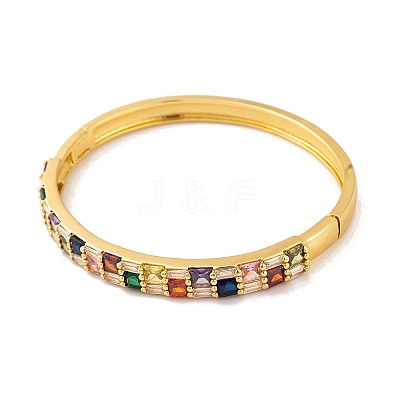 Brass Pave Colorful Cubic Zirconia Hinged Bangles for Women BJEW-S147-33G-B-1