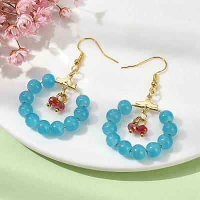 Imitation Jade Glass Beaded Ring Dangle Earrings EJEW-JE05568-01-1