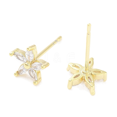 Brass Micro Pave Clear Cubic Zirconia Studs Earring for Women EJEW-S217-F04-1