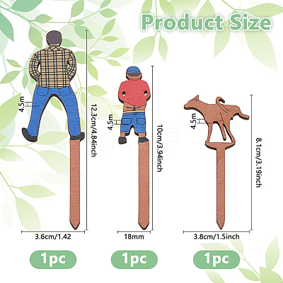3Pcs 3 Styles Human Wooden Plant Labels AJEW-DC0002-01A-1