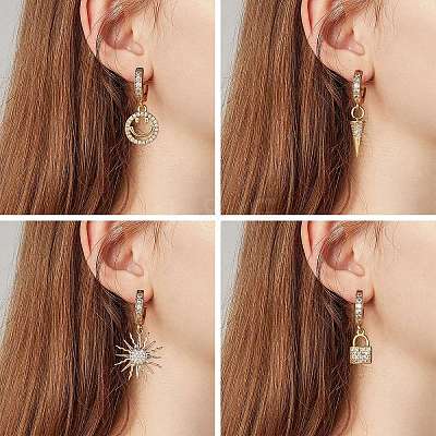 Clear Cubic Zirconia Cone Drop Huggie Hoop Earrings EJEW-SW00005-09-1