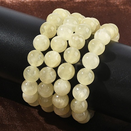 Natural Golden Silk Jade Round Beaded Stretch Bracelets for Women BJEW-F535-01D-1