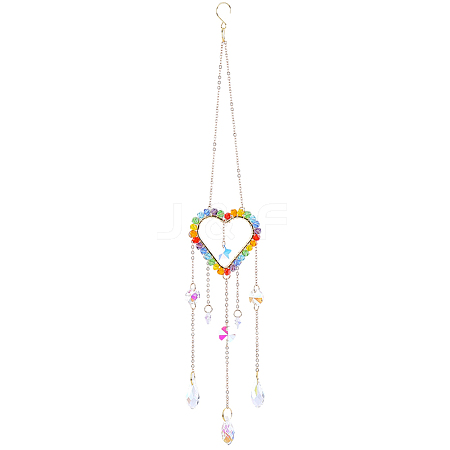 1Pc Colorful Glass Beaded Woven Net Suncatchers AJEW-CY0001-95A-1