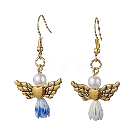 Angel Antique Golden Alloy & Resin Dangle Earrings EJEW-JE05686-10-1