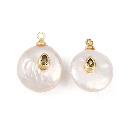Brass Micro Pave Cubic Zirconia with Natural Pearl Pendants KK-Z146-07B-03-1