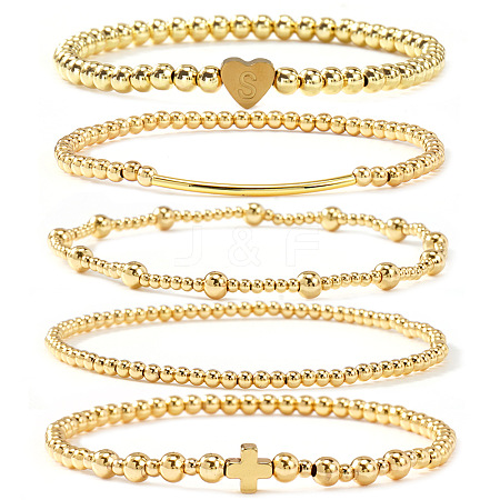 Brass and Stainless Beaded Stretch Bracelet Sets VB9693-7-1