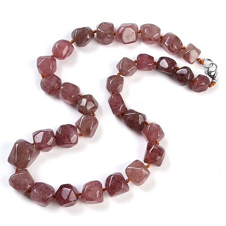 Natural Strawberry Quartz Nuggets Beaded Necklaces for Women Men NJEW-K388-01C-1