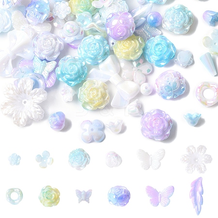 Rainbow Iridescent Plating Acrylic Beads OACR-FS0001-99B-1