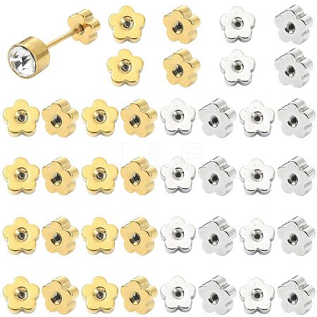 40Pcs 4 Styles Stainless Steel Ear Nuts STAS-FS0002-21-1
