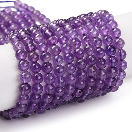 Natural Amethyst Round Bead Strands G-M212-4mm-01B-1