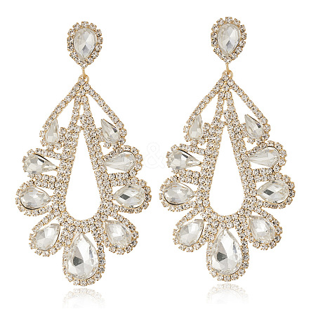 Teardrop Brass with Rhinestone Stud Dangle Earrings FS-WGBB975-03-1