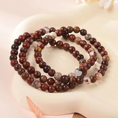 Natural Red Jasper Bead Stretch Bracelets X-BJEW-K212-A-012-1