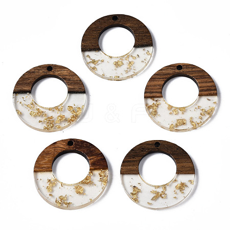 Transparent Resin & Walnut Wood Pendants RESI-S389-036A-B05-1